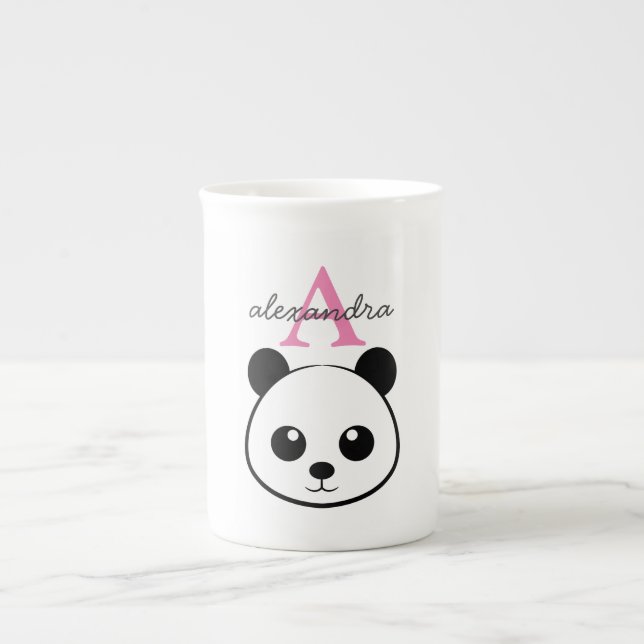 Caneca De Porcelana Monograma personalizado de panda bonito (Frente)