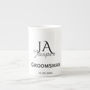 Caneca De Porcelana Monograma personalizado padrinho melhor homem nome