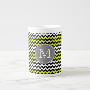 Caneca De Porcelana Monograma verde-preto-verde-quevron Zigzag