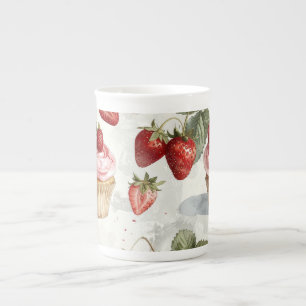 Caneca De Porcelana Morangos de Verão em Flor Vintage