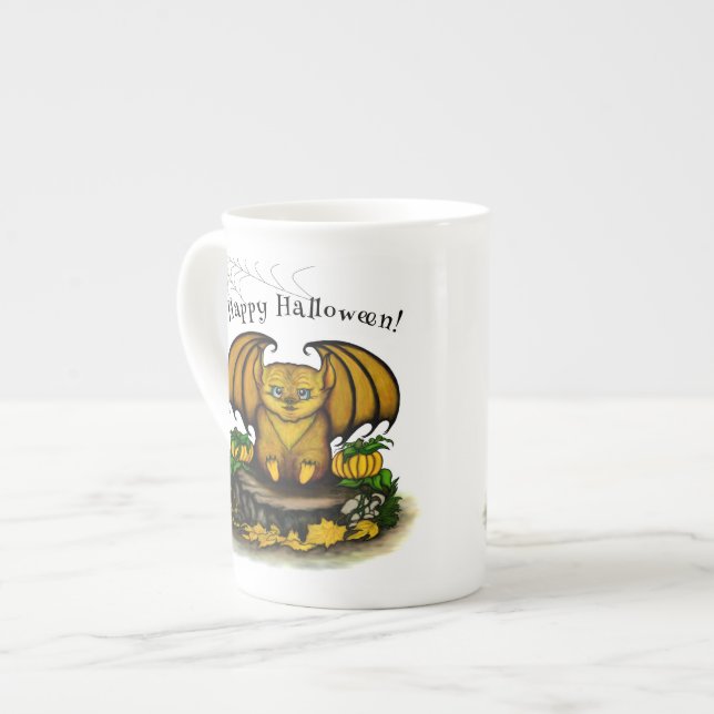Caneca De Porcelana Morcego Fofo de Halloween (Frente Esquerda)