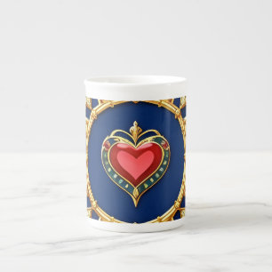 Caneca De Porcelana Motivo de Coração com Moldura Dourada e Design Orn