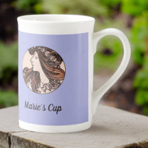 Mucha Art Nouveau Mulher e Flores Rosa em Roxo