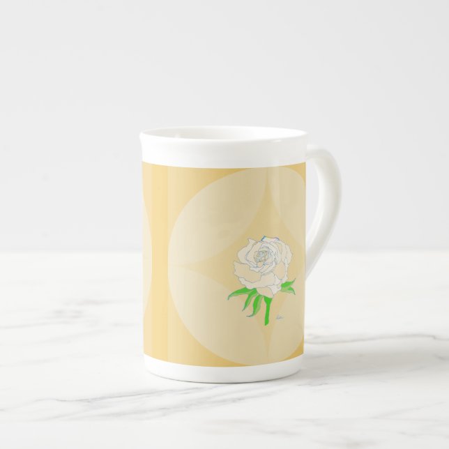 Caneca De Porcelana Mug de Especialidade - Rosa em Fundo Geométrico (Frente Esquerda)