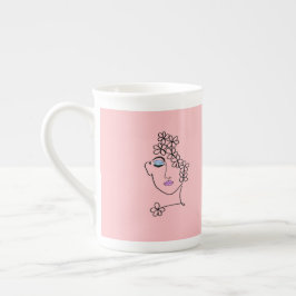 Caneca De Porcelana Mulher com Flores de Arte Rosa