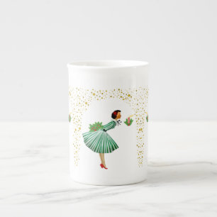 Caneca De Porcelana Mulher de Natal Vintage apagando uma vela