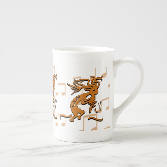 Caneca De Porcelana Músico Kokopelli Direto Com Notas Musicais (Direita)