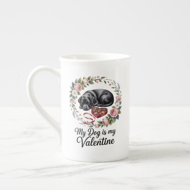 Caneca De Porcelana My Dog Is My Valentine Floral Puppy Lover Design (Esquerda)