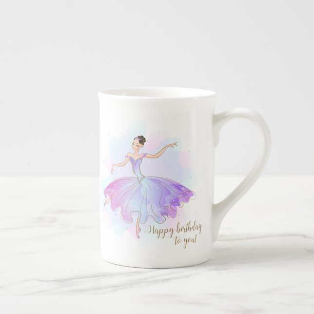Caneca De Porcelana Na moda Ballerina Birthday Deseja | Aniversário (Direita)