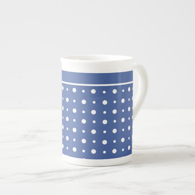Caneca De Porcelana Na moda Bone China Mug, Bolinhas Azuis Escuras (Frente Esquerda)