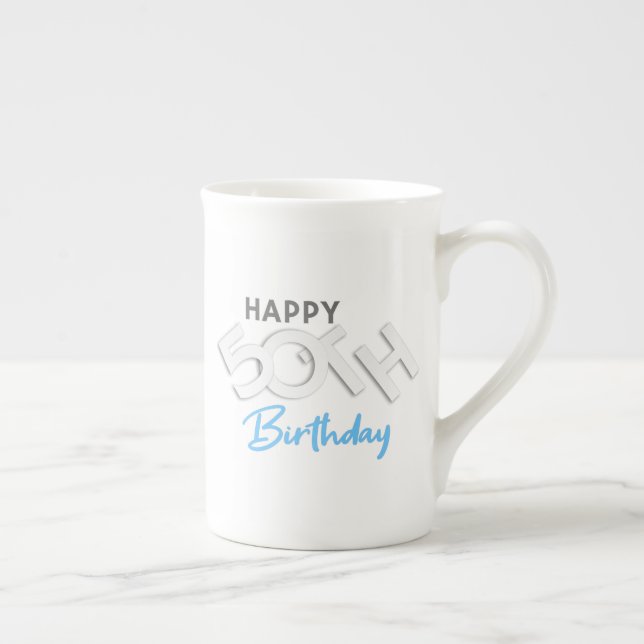 Caneca De Porcelana Na moda Happy 50th Birthday Typografia (Direita)