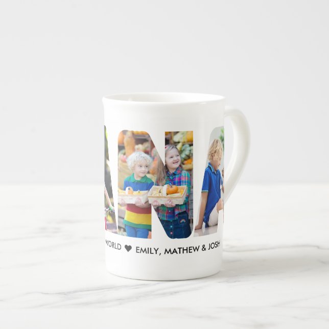 Caneca De Porcelana NANA Foto Collage - Letra Cutout Personalizada (Frente Esquerda)