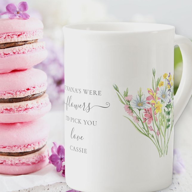 Caneca De Porcelana Nana Poem Bonito Buquê de flor selvagem (If Nana's were flowers I'd pick you - pretty wildflower mug gift for nana)