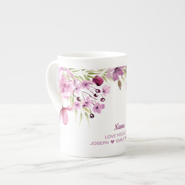 Caneca De Porcelana Nana Rosa e Roxo (Frente Esquerda)