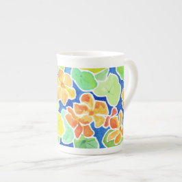 Caneca De Porcelana Nastúrtídeos de cores brilhantes florescem em azul