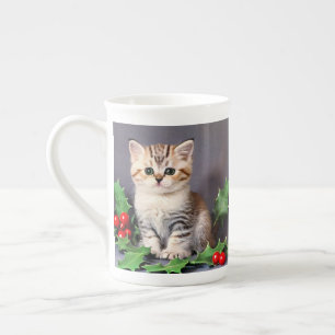 Caneca De Porcelana Natais vintages Kitten e Holly