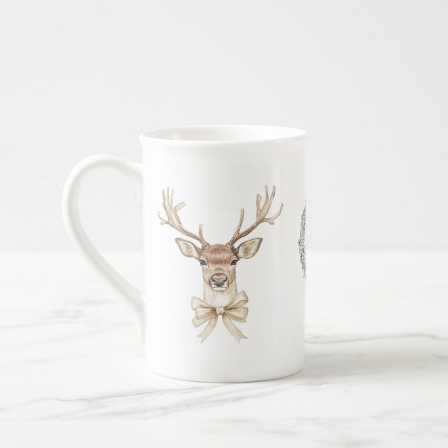 Caneca De Porcelana Natal com Veado e Arco  (Esquerda)