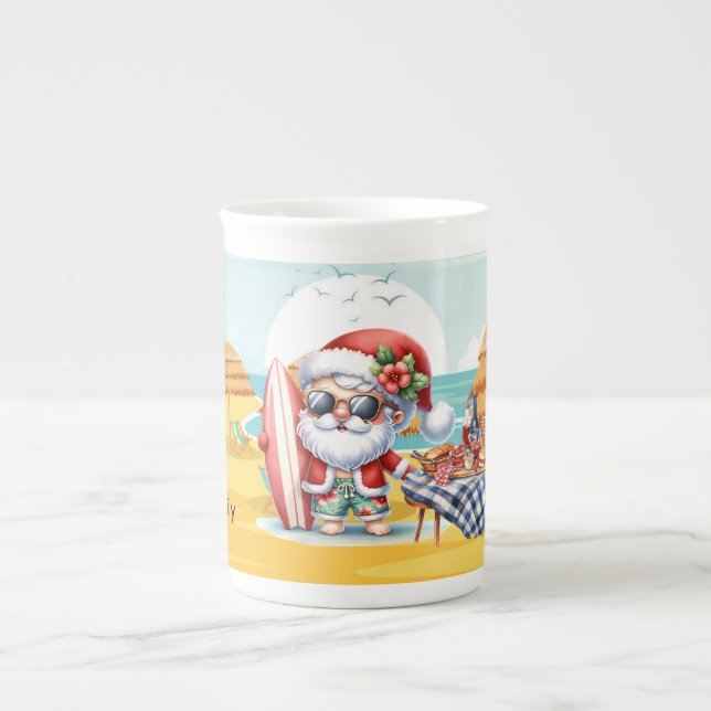Caneca De Porcelana Natal do SANTA CLAUS em julho na praia (Frente)