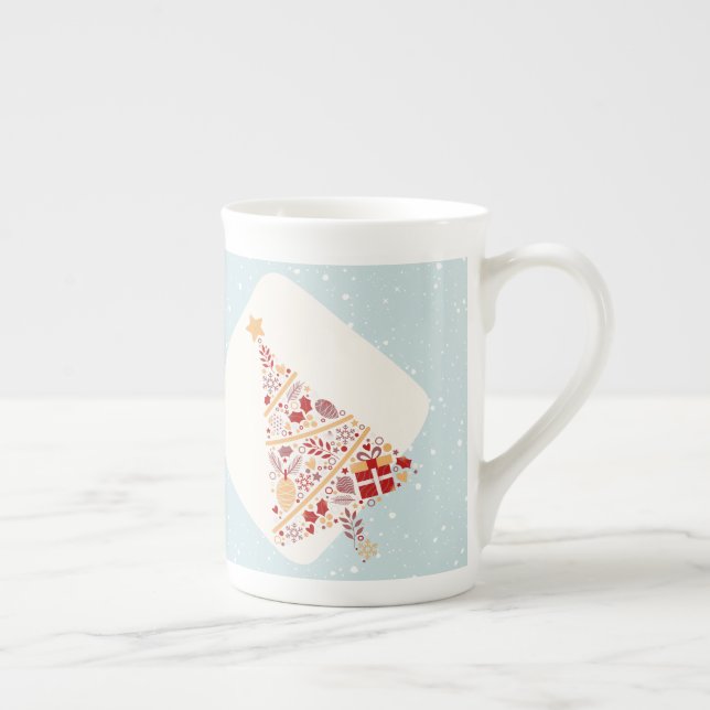 Caneca De Porcelana Natal neutro de inverno azul Feriado Natal (Direita)