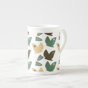 Caneca De Porcelana Natureza Moderna Borboleta Botânica Verde