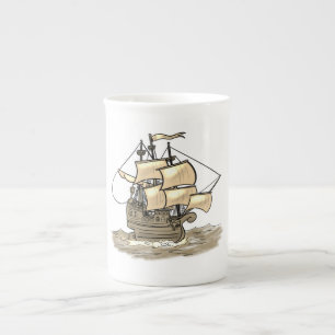 Caneca De Porcelana Navio de Navegação de Madeira Antigo