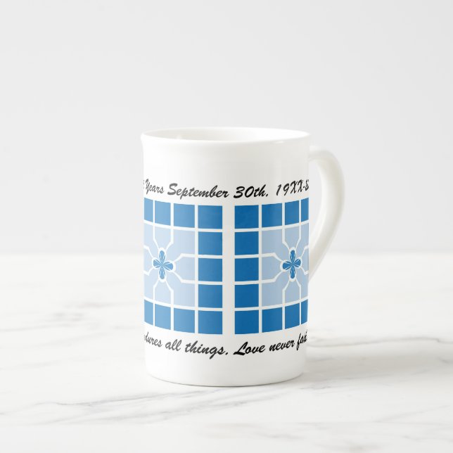 Caneca De Porcelana Nenhumas Nenhumas Geométricas Azuis com Nome (Frente Esquerda)