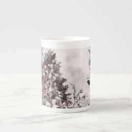 Caneca De Porcelana Neve Fresca Em Folhas Vermelhas