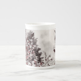 Caneca De Porcelana Neve Fresca Em Folhas Vermelhas