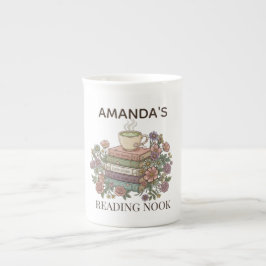 Caneca De Porcelana Ninho de Leitura Aconchegante Nome Personalizado C