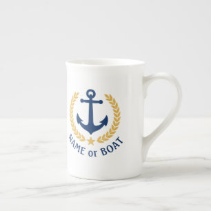 Caneca De Porcelana Nome do Barco Estilo Dourado Ancoragem Náutica La