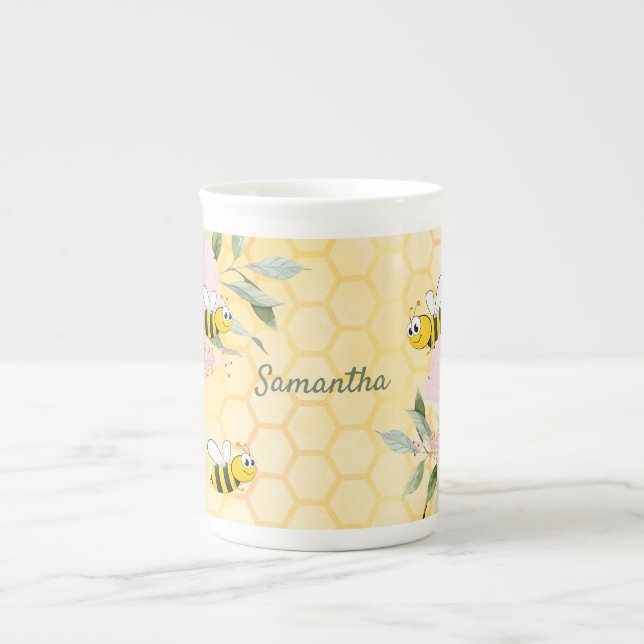 Caneca De Porcelana Nome floral de cordeiro amarelo (Frente)