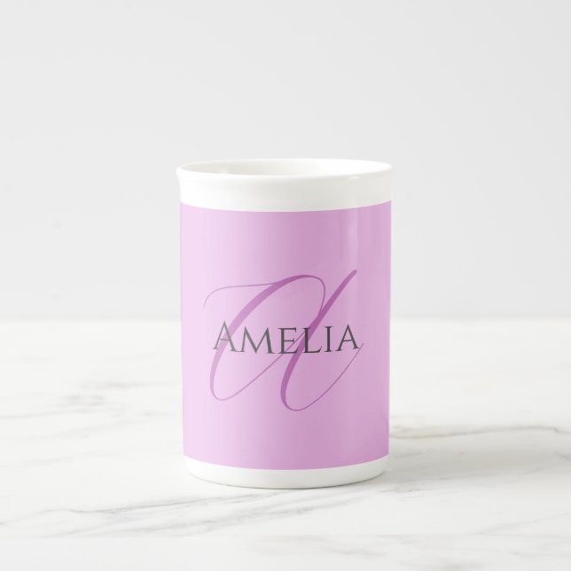 Caneca De Porcelana Nome Monograma - Letra Inicial Orchid & Lilac (Frente)