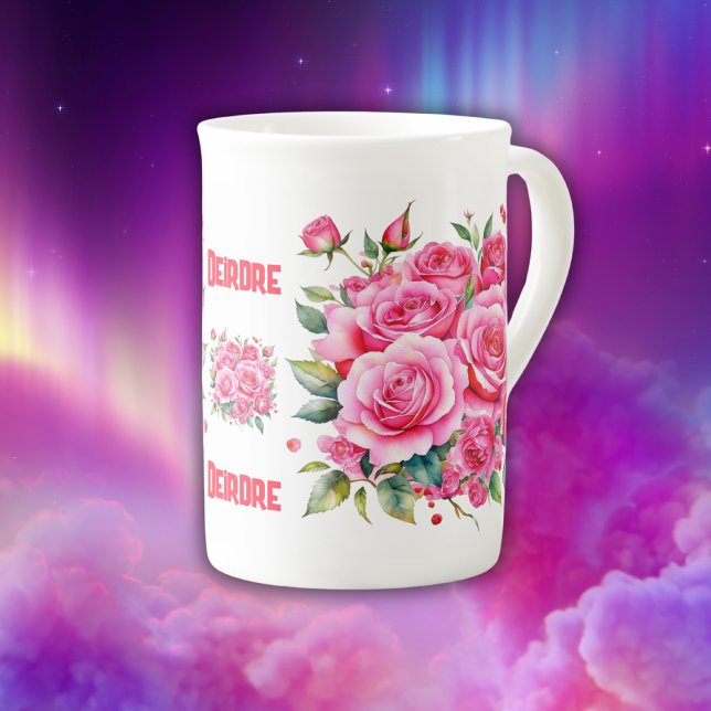 Caneca De Porcelana Nome Monograma Rosas Rosa | (Criador carregado)