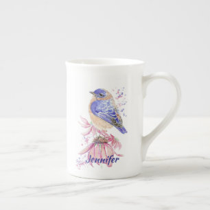 Caneca De Porcelana Nome personalizado Aquarela Bluebird Garden Bird A