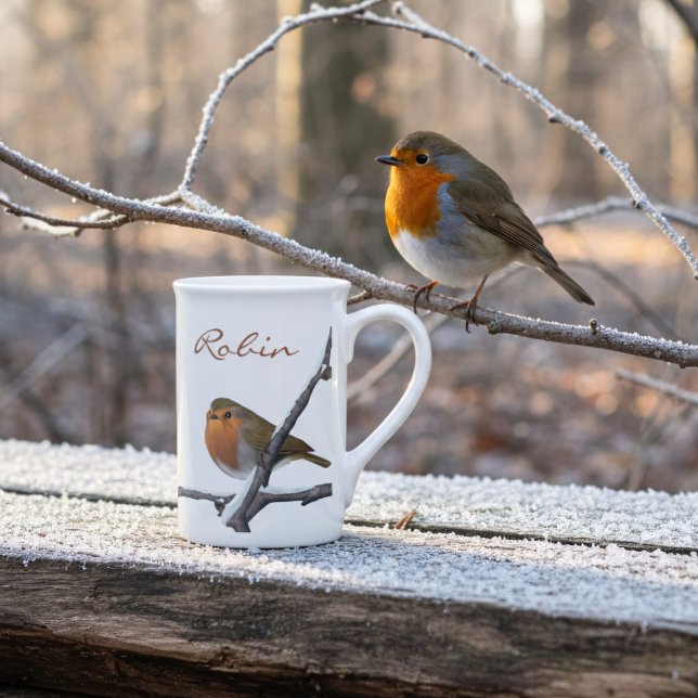 Caneca De Porcelana Nome Personalizado de Pássaros Red Robin Red Winte (The red robins have bobbed on this bone china mug & would like to come home with you. Add your name!)