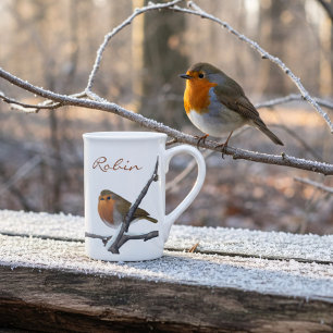 Caneca De Porcelana Nome Personalizado de Robins Vermelhos Invernos