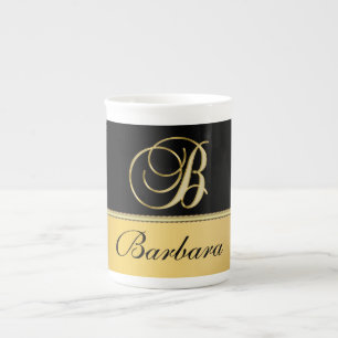 Caneca De Porcelana Nome Personalizado do Monograma Elegante "B" Doura