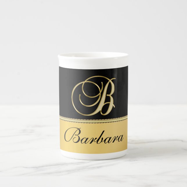 Caneca De Porcelana Nome Personalizado do Monograma Elegante "B" Doura (Frente)