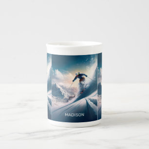 Caneca De Porcelana Nome Personalizado - esquiador Mountain