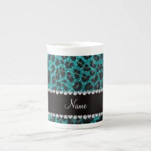 Caneca De Porcelana Nome personalizado impressão brilhante aqua glitte