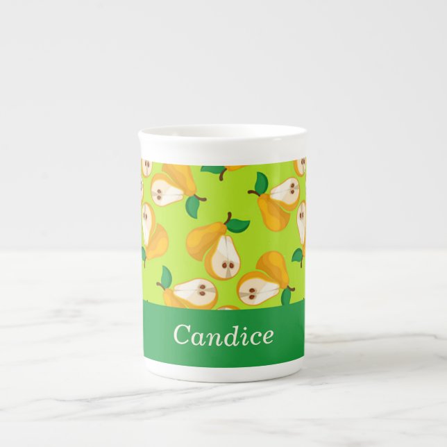 Caneca De Porcelana Nome personalizado pera laranja em verde (Frente)