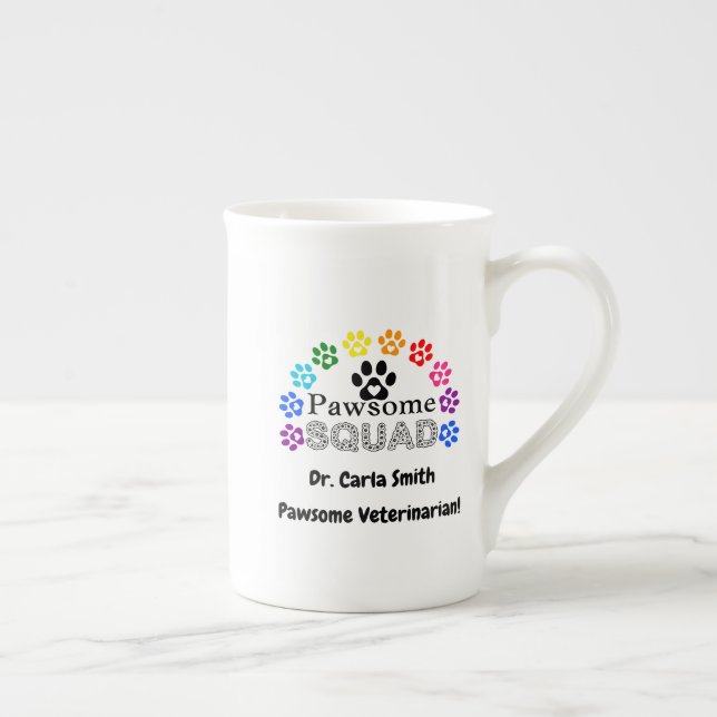 Caneca De Porcelana Nome Personalizado Veterinário Pawsome - (Direita)