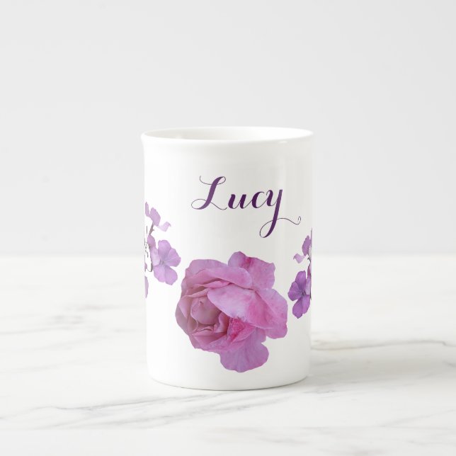 Caneca De Porcelana Nome personalizável da Lucy rosa rosa rosa roxo di (Frente)