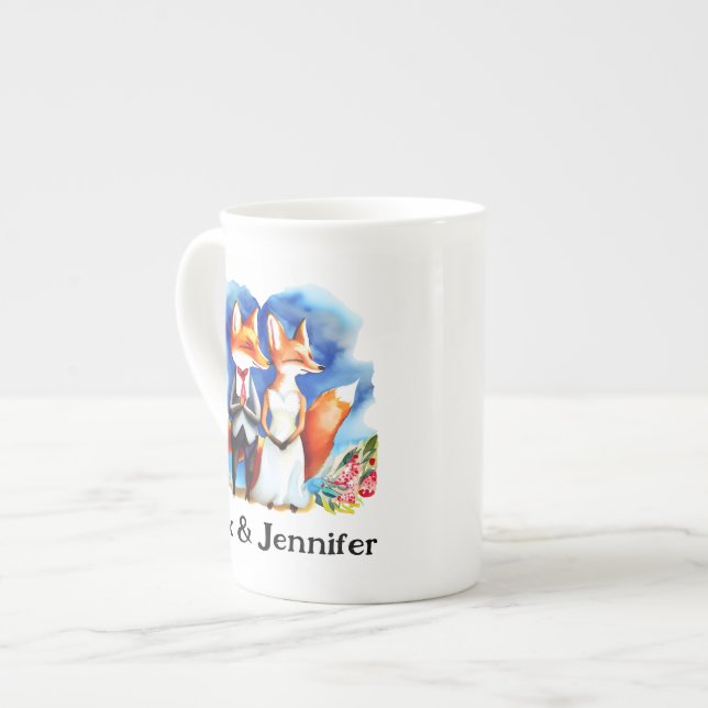 Caneca De Porcelana Nomes de Casal Fox Personalizados (Frente Esquerda)