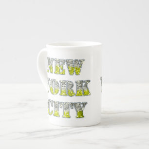 Caneca De Porcelana Nova Iorque Silver Dourados Brilhos