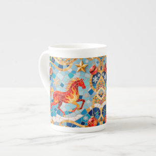 Caneca De Porcelana Novo Ano 2026 Padrão de Natal para Cavalos de Ferr