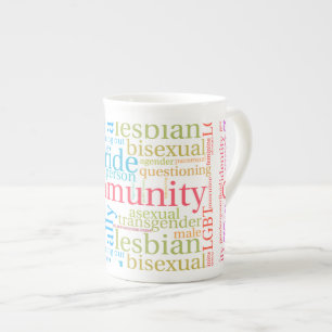 Caneca De Porcelana nuvem de palavras da comunidade LGBTQ+ arco-íris d