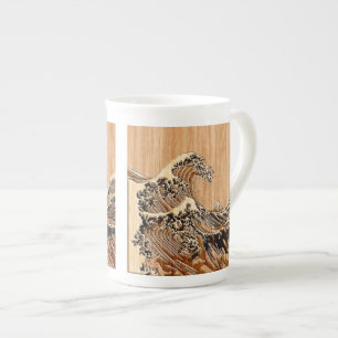 Caneca De Porcelana O Excelente Hokusai Wave Bamboo Wood Style decor