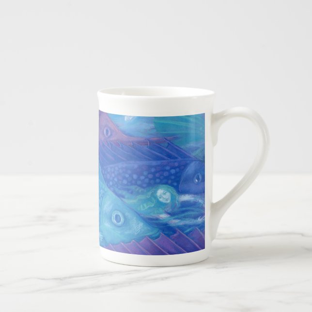 Caneca De Porcelana Oceanos Nômadas, Sereias de Arte de Fantasia Náuti (Direita)