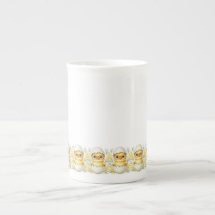 Caneca De Porcelana Óculos de Mimosa Bloom de um adorável pintinho de 
